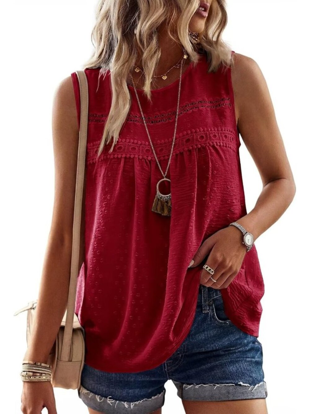 Falechay Tank Tops for Women Flowy Boho Cute Swiss Dots Sleeveless Shirts